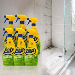 ZEP Mold and Mildew Stain Remover, black mold stains, shower tracks, tile grout lines, caulk seams, bathtub corners, sink backsplash, toilet exterior, vanity top, outdoor cushions, plastic mats, ceramic tile, porcelain, fast acting, ready to use spray