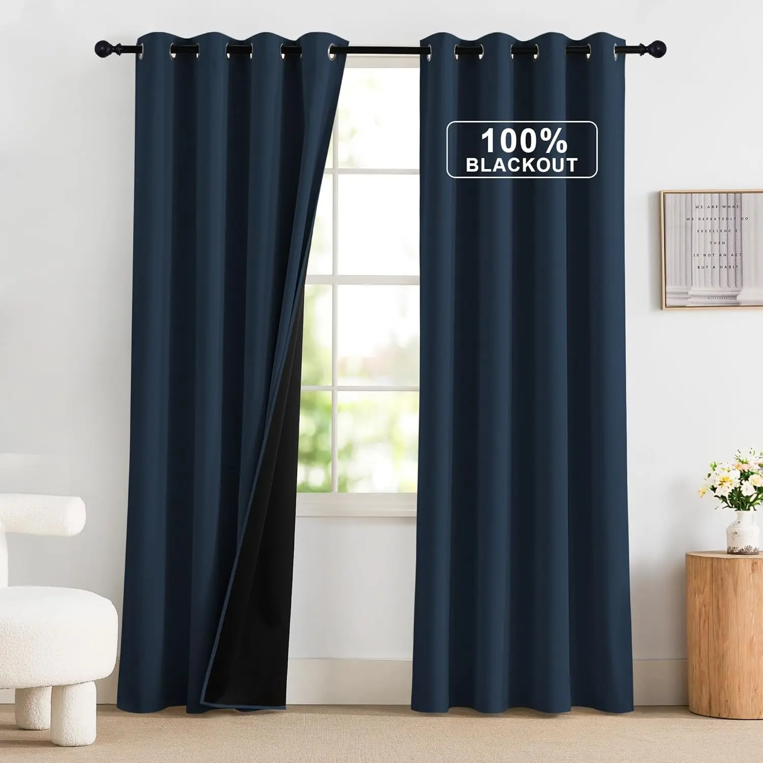 NICETOWN 100% blackout curtains, 2-panel set; thermal insulated long curtains and drapes; room-darkening grommet drapes for living room and bedroom windows