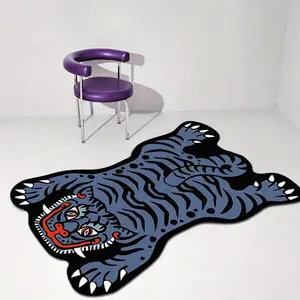 Vintage Tiger Pattern Carpet, Non-Slip Soft Washable Rug, Animal Print Rug for Bedroom Living Room Coffee Table Lounge Area, Fun Home Decor