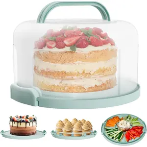 Multipurpose Round Plastic Cake Carrier with Lid and Handle - Cake Container Holder Cover for Transport and Storage of 10" Cakes, Pies, Cupcakes, Seafoam Green