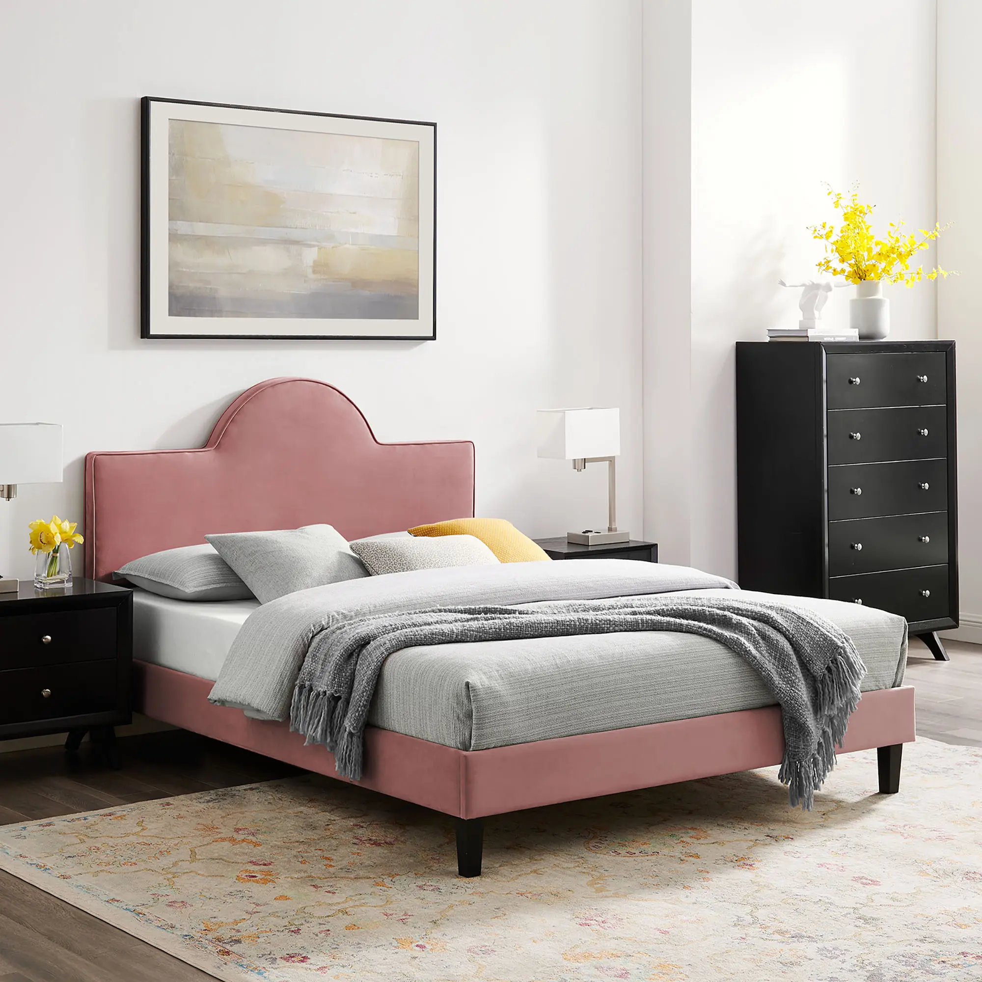 Soleil Performance Velvet King Bed in Dusty Rose
