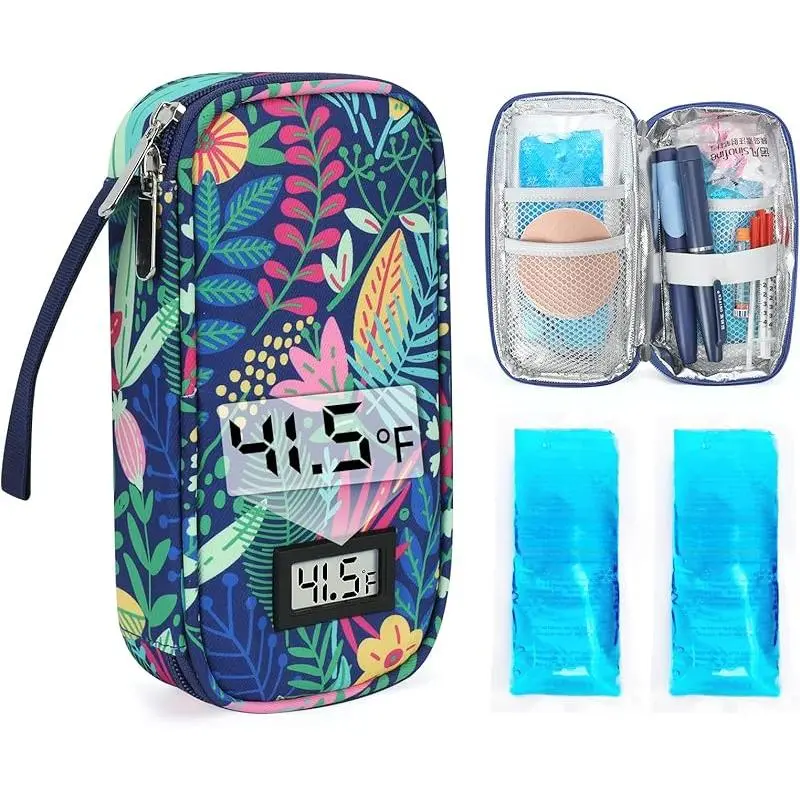 Insulated Backpack Cooler Insulin Travel Case - TSA Approved Lightweight High-Capacity Pack, Diabetic Medication Pen Storage, °F Temp Display, 2 Reusable Ice Packs, 8.6*4.5*2.1 Inches Home Organizer Bag with Alcohol Pads
