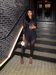Sexy Women's Lace Patchwork Sheer Bodycon Fit Jumpsuit, Butt Lifting for Club & Date Night, All Seasons Fashion, Fashionable Jumpsuit