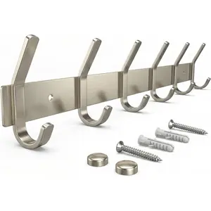 Coat Rack Wall Mount Brushed Nickel 17 Inch Stainless Steel Hook Rail with 6 Heavy Duty Double Coat Hooks Wall Mounted Coat Hanger for Entryway Bathroom Bedroom Towel Hat Organizer