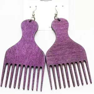 Pick Wood Fashion Earrings Bright Colors Ethnic