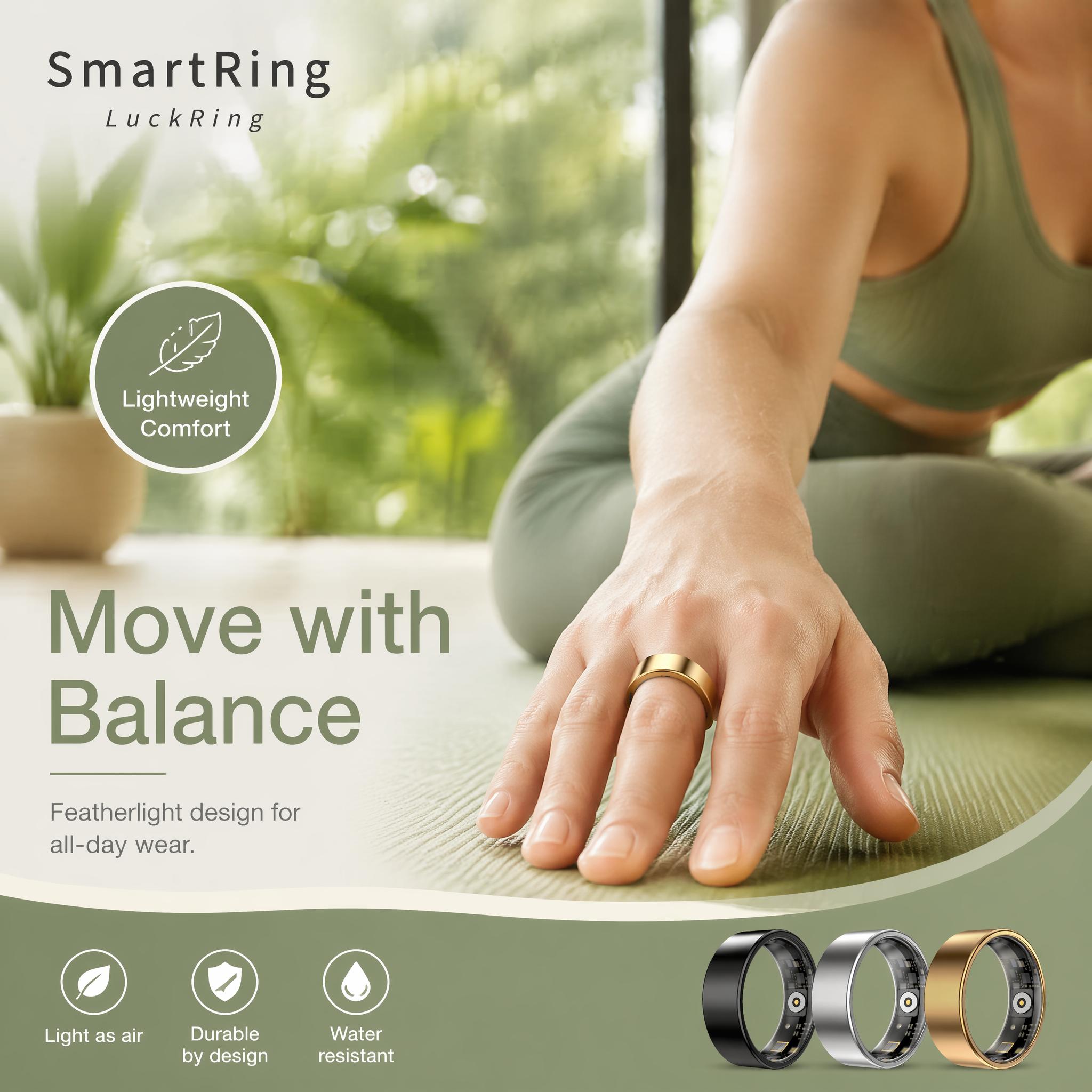 Mirlray Unisex Smart Ring Wearable Tech Fitness Tracker - Blood Oxygen, Blood Pressure, Heart Rate Monitoring, Sleep Tracking with Report, Calorie Tracker, Magnetic Charging, Long Battery, Waterproof, Android App Sync, Gold Size 7 for Adults
