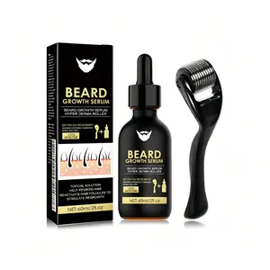 Beard Growth Serum 60ml – with Biotin & Rosemary – Reactivates Hair Follicles to Stimulate Regrowth – Hyperdermaroller Included – Promotes Thicker, Fuller, Faster Beard Growth – For Men