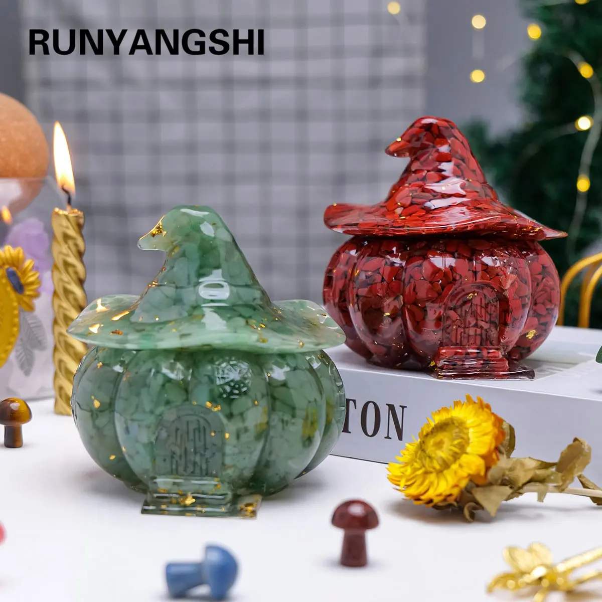 Crystal Fragment Resin Pumpkin Decoration, Halloween Witch Pumpkin House Candy Jar, Versatile Storage Box for Home Decor