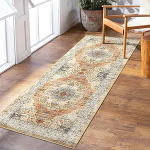 【GARVEE】Area Rug 2x6 Low-Pile Machine Washable Rug Vintage Rug with Non-Slip Backing, Indoor Non-Shedding Floor Rugs for Living Room Bedroom Kitchen Laundry Home Office Carpet,Taupe