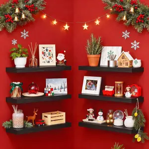 6 Pack Christmas Themed Floating Shelves, Wall Mounted Bathroom Kitchen Living Room Shelves, Over Toilet Hanging Shelf With Holiday Decor For Christmas Home Storage & Stylish Festivity