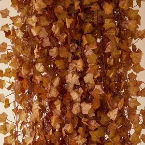 Fall Leaf Garland for Room Decor(12 Pack),Artificial Maple Leaves,Autumn Hanging Vines Red Ivy Plant for Bedroom Wall Decor Thanksgiving Halloween Christmas WeddingParty Garden Fireplace