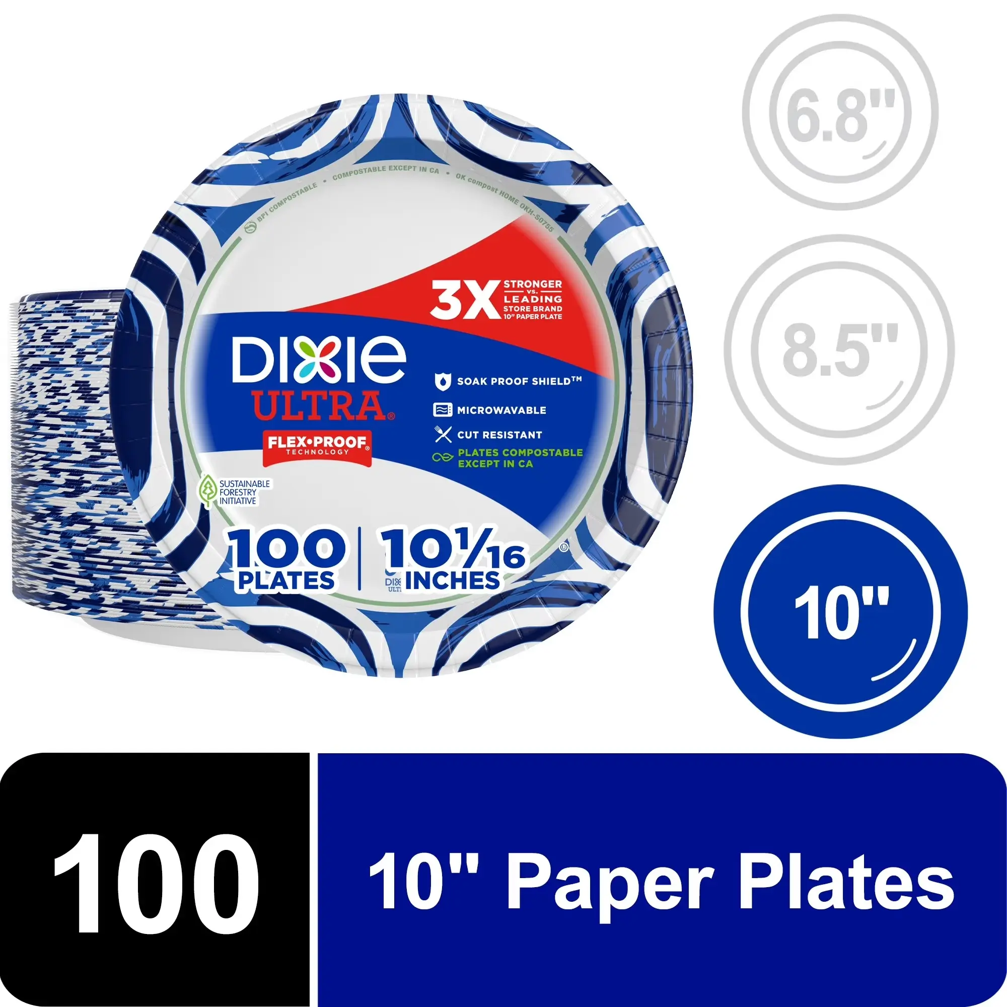 10 Inch Heavy Duty Disposable Paper Plates, Microwave Safe, Cut Resistant, Multi-Color Dinner Plates, 100 Count for Parties, BBQ & Everyday Meals