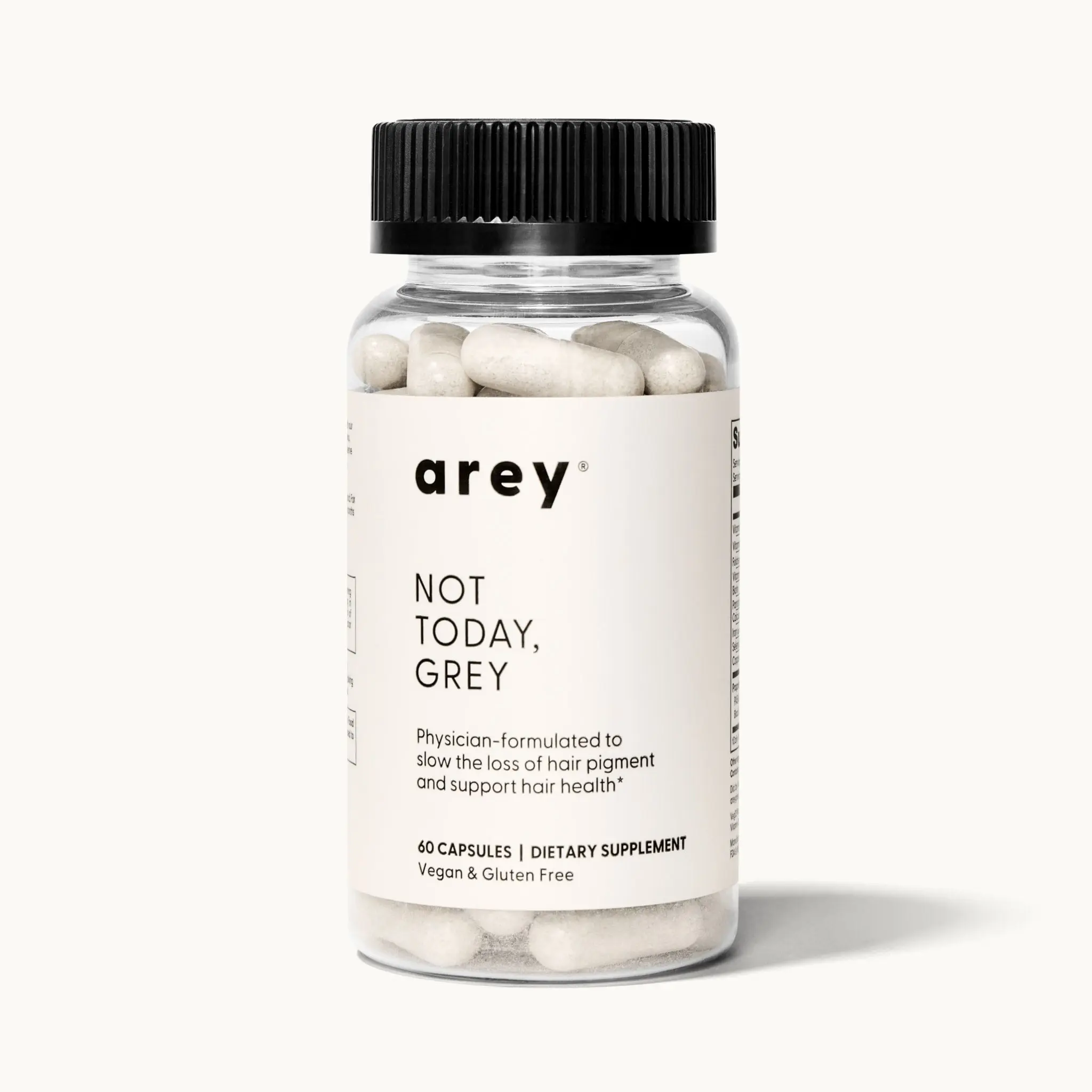 Arey Not Today Grey Daily Supplement with Vitamins Minerals & Antioxidants for Thicker Fuller Healthier Hair and Less Grey 60 Capsules Vegan Gluten Free