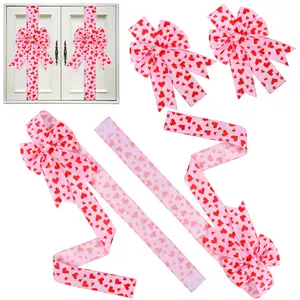 Valentine's Day Pink Heart Large BowDecoration-79x2.4 Inches Polyester FringeBow for Cabinet Doors Easy Install Festive Home Decor Perfect for Xmas Parties