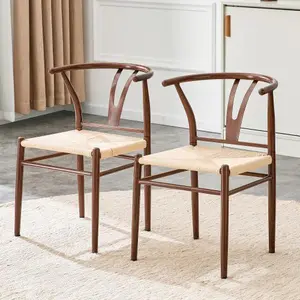 Bellemave  Wesborn Chair-Y-shaped Medieval Style Armchair for Dining Table, Woven Seat (Ironwork + Natural Rope Pattern, Set of 2)