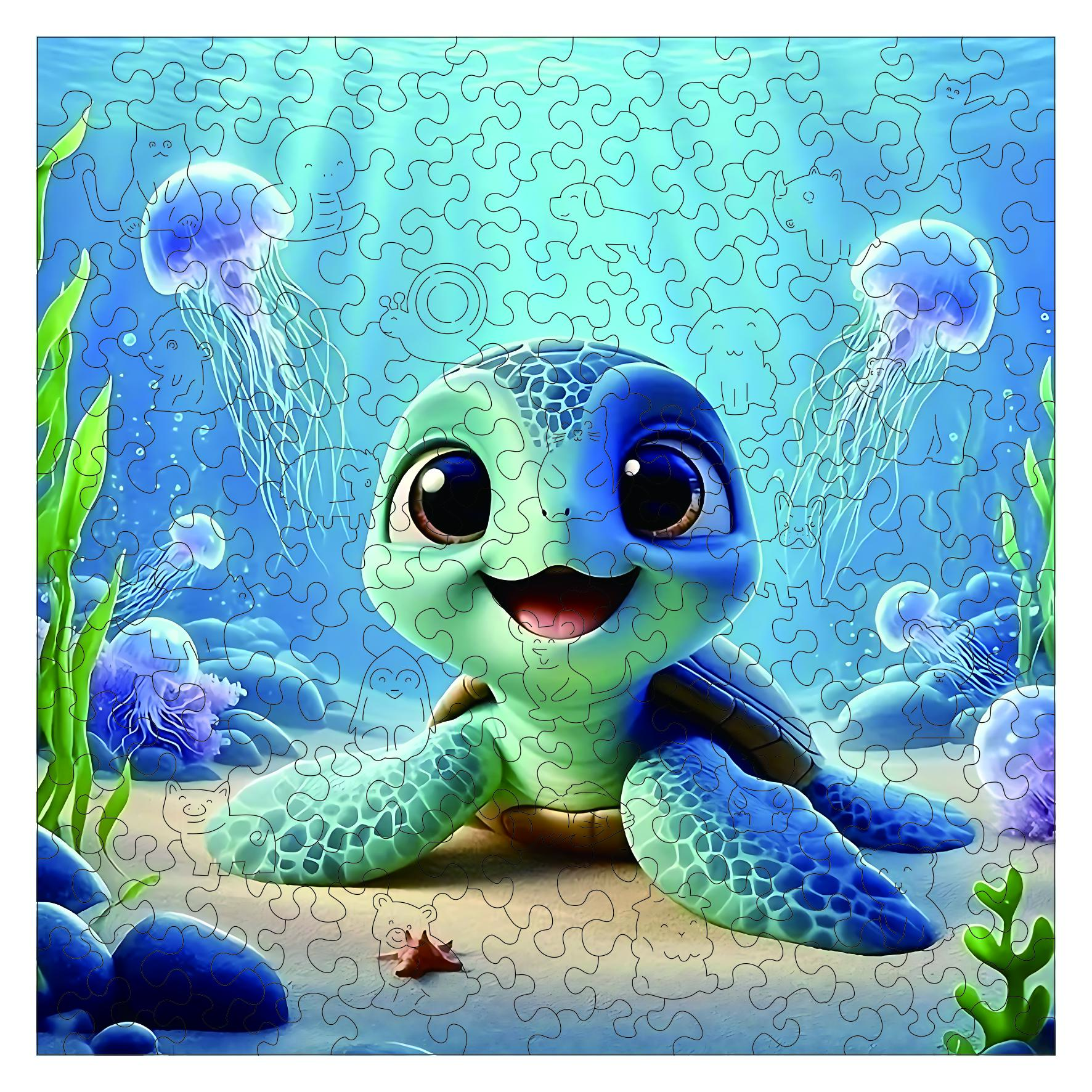 Cute Turtle Irregular Animal-Shaped Wooden Jigsaw Kit for Adults, Modern Art Puzzle with Observation Challenge, Special Holiday Gift for Friends Family Home Decor