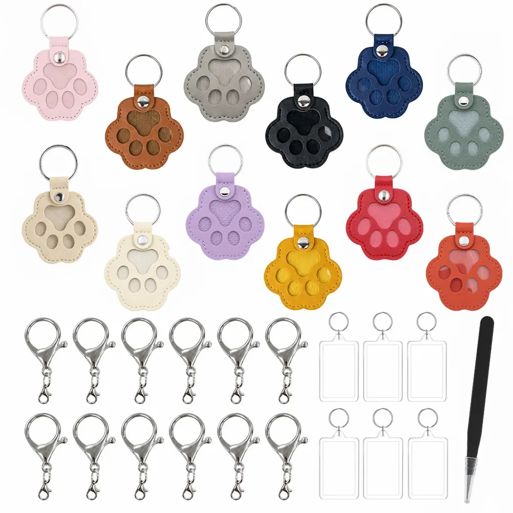 1Set Dog Hair Keychain,12Colors Cute Paw Shaped Keepsake Keychains, Cat Hair Keychain, PU Leather Pet Hairs Collector Holder