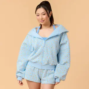 Blogilates Women's Mommy & Me Marshmallow Full Zip Hooded Sweatshirt - Blue Citrus Print L