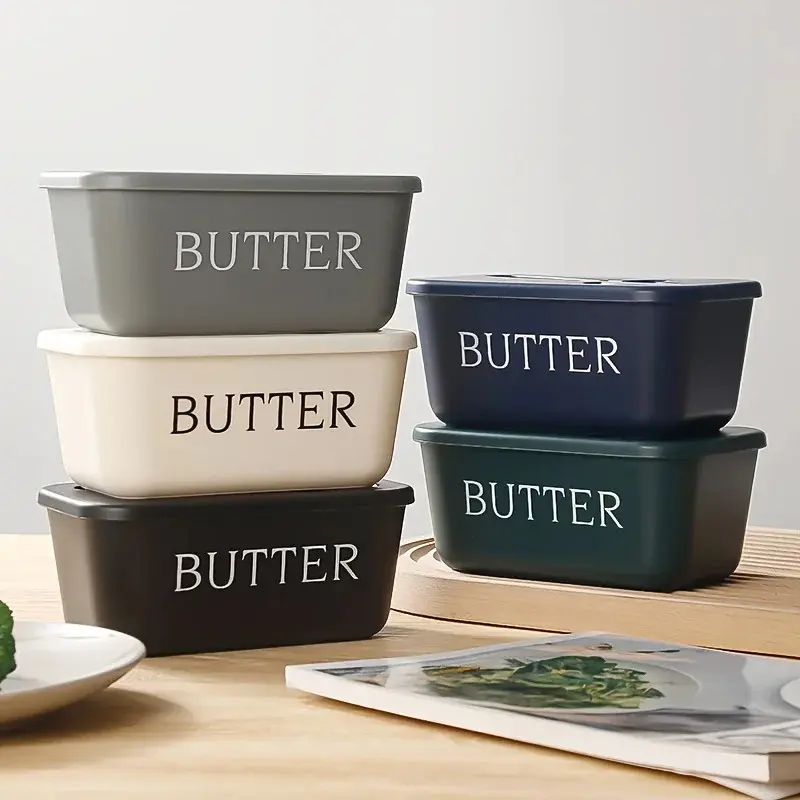 Rectangular Plastic Leak-Proof Kitchen Storage Container with Knife, Butter Slicer, Utensils – Portable, Practical, Maintains Freshness for Home Cheese/Butter Organization