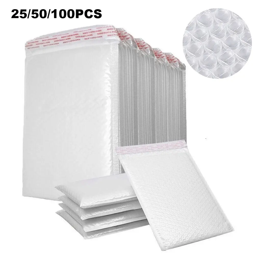 25-150Pcs White 4-Layer Bubble Mailers Self Seal Waterproof Poly Shipping Envelopes