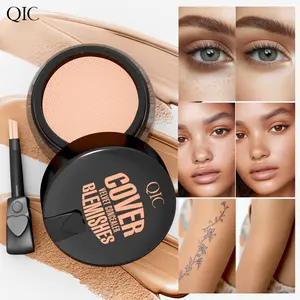QIC Concealer - Flawless Coverage for Tattoos Wrinkles & Scars - Lightweight Long-Lasting Formula for Natural Look with Brush