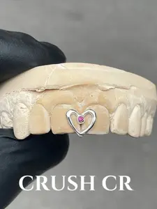 CRUSH CR 1pc Copper 14K Gold Plated  Hollow Heart-Shaped Grillz, Purple White  diamonds Gem-Embedded Design, Unisex Hip-Hop Tooth Jewelry for Black Women, Girls & Men, Bling Teeth Accessory Suitable For Parties, Date Nights, Street Style Casual Daily Wear