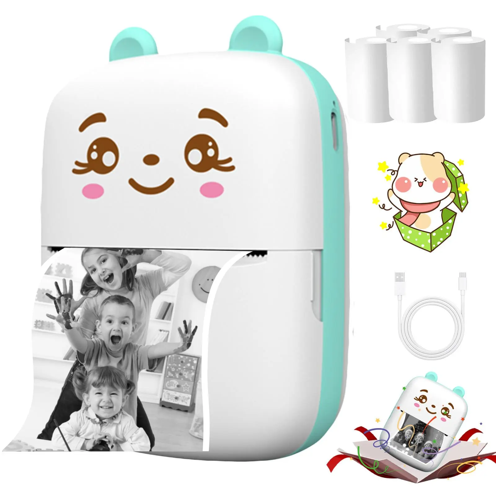 Portable Mini Thermal Printer, Wireless Pocket Printer for iOS/Android, Ink-free Printing, Ideal Gift for Christmas/Birthday