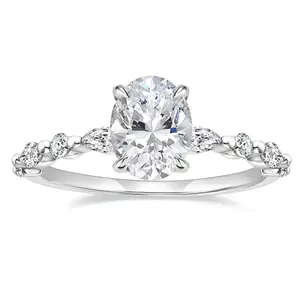 Silver Ring Oval Cut Engagement Solitaire Halo Promise Ring for Women
