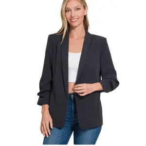 Ruched Sleeve Classic Blazer