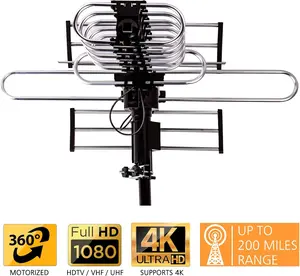 Five Star Outdoor Digital Amplified HDTV Antenna - Long Range, Directional 360-Degree Remote-Controlled Rotation, 4K 1080P HD Compatible, FM Radio, Manufacturer Warranty, Manufacturer Warrenty
