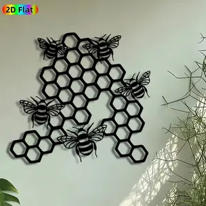 1pc Honeycomb & Bees Metal Wall Art, Honeycomb Bees Statue Mural, Geometric Pattern Design, Artistic Metalwork, Perfect for Garden Party, Housewarming Decor, Ideal Gift for Nature Enthusiasts