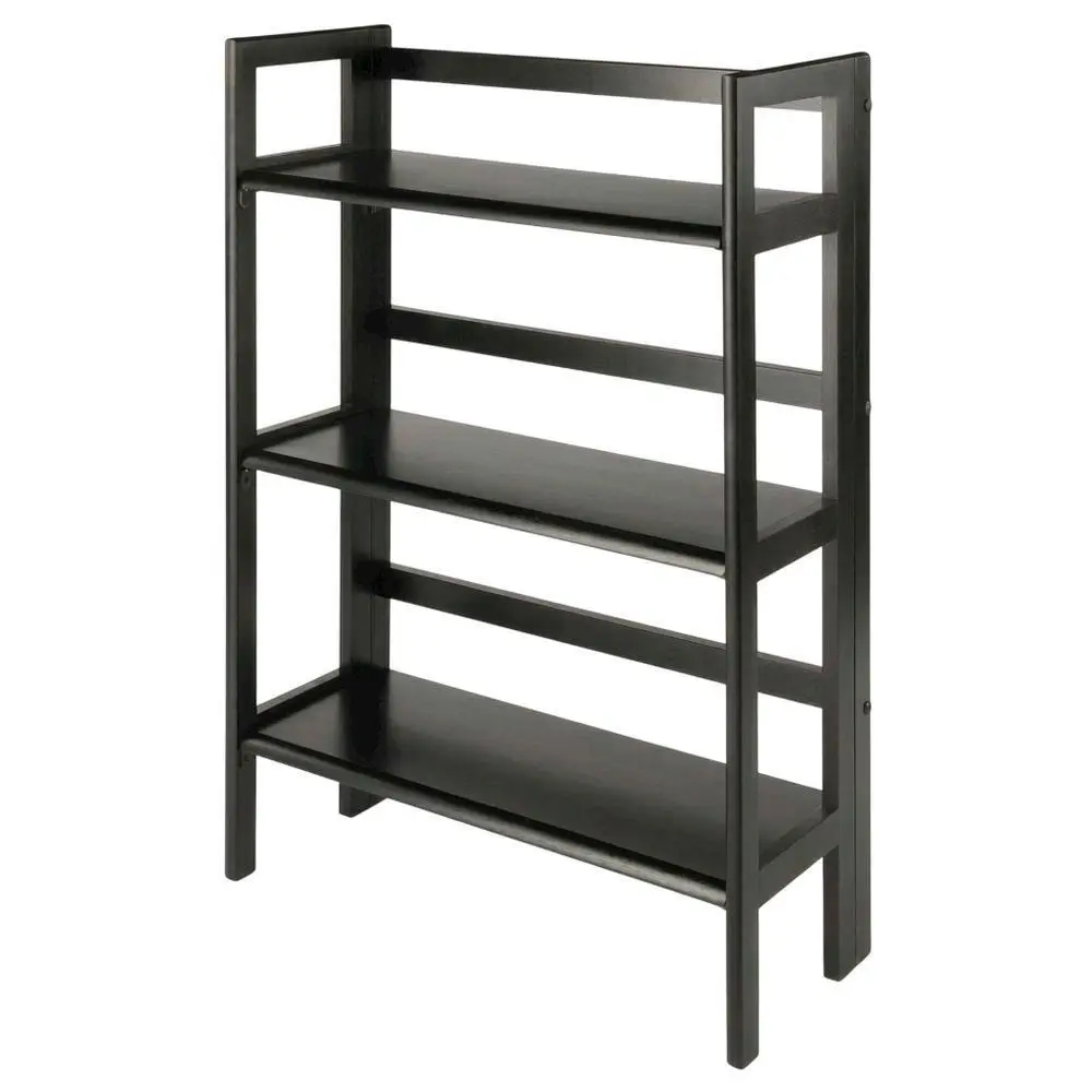Black Solid Wood Folding Bookcase With 3 Open Folding Shelves Design