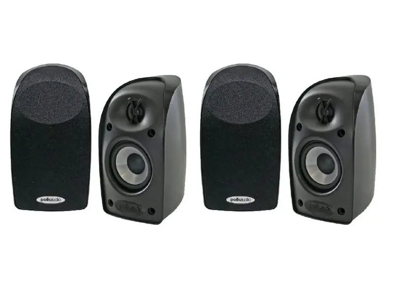 Polk Audio Blackstone TL1 Speaker Stereo Home Cinema Surround Set - 4 Hi-Gloss Speakers (2 Pairs), Digital Port Subwoofer, Smartphone Mount, Keyholes, Threaded Wall Mount, Mid-Bass Boost, Time Lens, 0.5" Silk Dome Tweeter