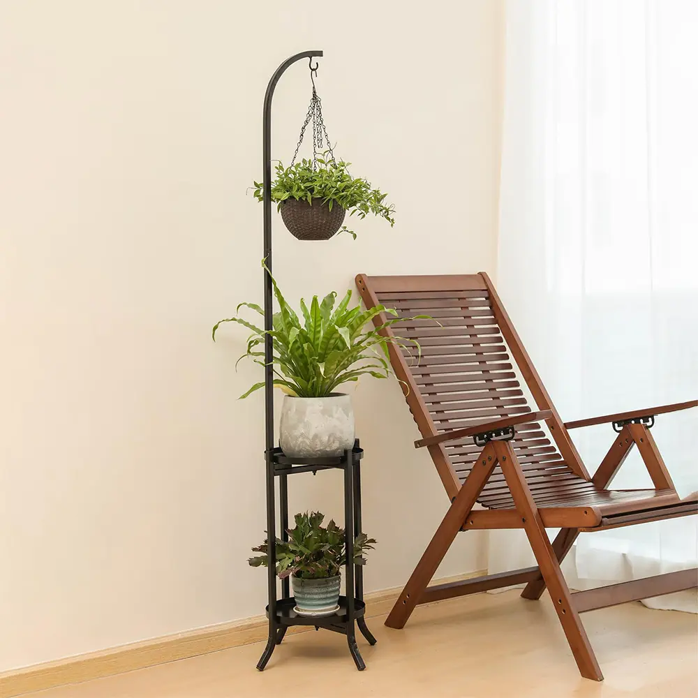2 Tier Plant Stand Metal Plant Shelf Indoor Outdoor, Tall Corner Hanging Plant Shelf Metal Flower Stands Ladder, Heavy Duty Tall Flower Shelf Large Planter Holder For Living Room Garden Balcony Patio, Hanging Plant Holder, Standing Shelf