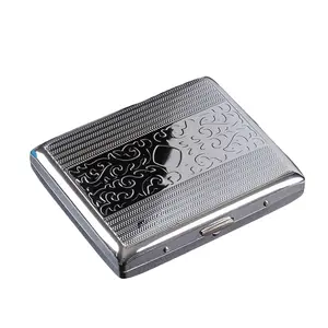 Retro Silver Color Metal Cigar Case, Holds 20 Cigarettas, Pocket Holder & Credit Card Holder, Secure Wallet for Men & Women