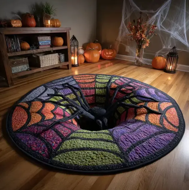 [Halloween] Oversized 3D Optical Illusion Round Rug, Spooky Skeleton Mummy Octopus Non-Slip Floor Mat, Creepy Halloween Area Carpet, Horror Home Decor for Living Room Bedroom Party