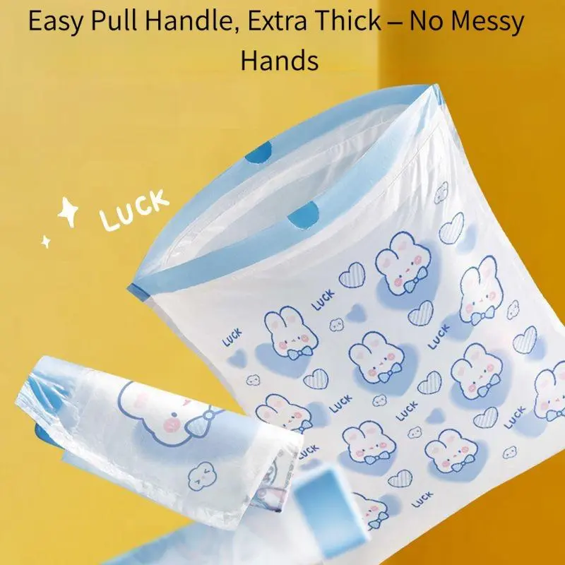 Cute Lucky Bunny Drawstring Trash Bags, Extra Large Heavy Duty Disposable Garbage Bags, Cartoon Printed Handle Trash Liners for Home Kitchen Bedroom, 100 Count