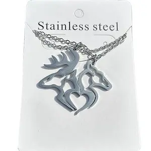 Buck&Doe Couple Necklace, Nature Animal Lovers Accessory, Stainless Steel Unisex Jewelry
