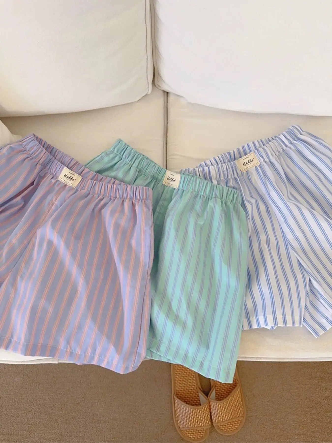 Women's Letter Patched Striped Print High Waist Straight Leg Shorts, Casual Quality and Durability Comfy Elastic Waist Shorts for Summer, Fashion Wome