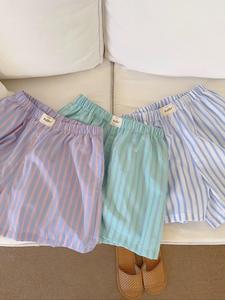 women's letter patched striped print high waist straight leg shorts, casual comfy elastic waist shorts for summer, shorts for women, fashion women's bottoms for daily wear, modesty shorts, summer shorts, womenswear, clothes for women