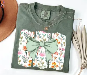 Comfort colors Coquette Bow TShirt, Wildflowers T-Shirt, Boho Flowers Tee, Cute Botanical Tee, Floral Bow T-Shirt, Gift for Her