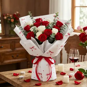 19 Sheets Flower Wrapping Paper Rose Wraps Bow Pattern Bouquet Packaging Material, Ideal for Florists & Personal DIY Gift Wrapping, Perfect for Valentine's Day, Weddings, Birthdays, Anniversary Party Gift