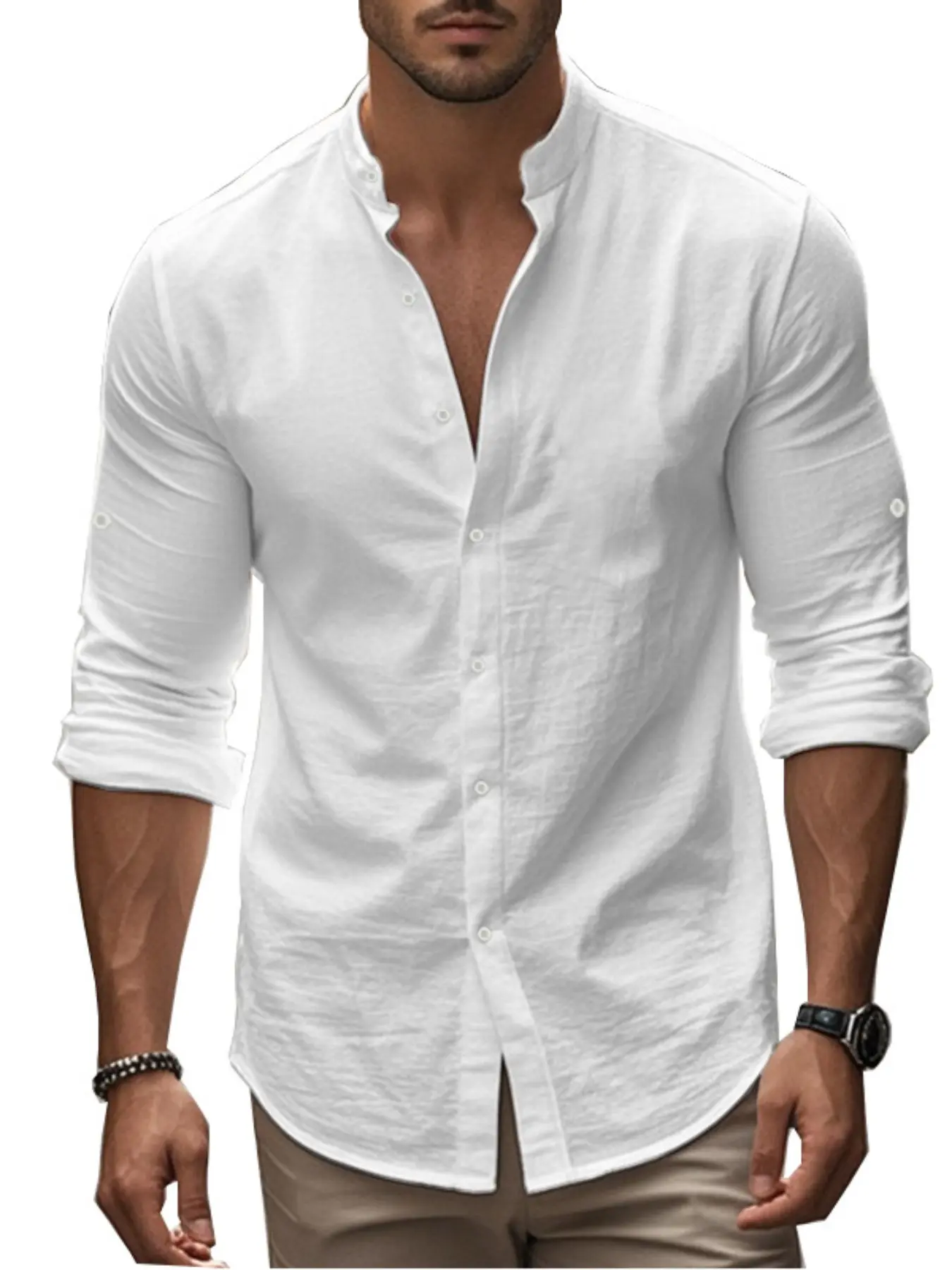 Summer Linen Long Sleeve Vintage Man Shirt, Loose-Fitting Casual Top, Breathable & Soft Fabric, Perfect for Daily Wear, Trendy Design, Menswear