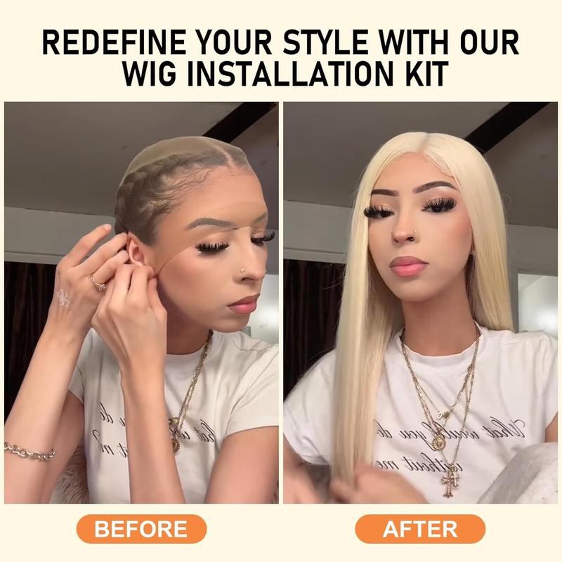 Lace Glue Kit Complete Set with Lace Tint Mousse, Lace Melting Spray Wig Glue for Women's Wigs and Hairpieces - Wig Installation Kit & Tape in Extension Rmover & Cap (Light Brown) hair tools rat tail comb Multi-Purpose Care Brush