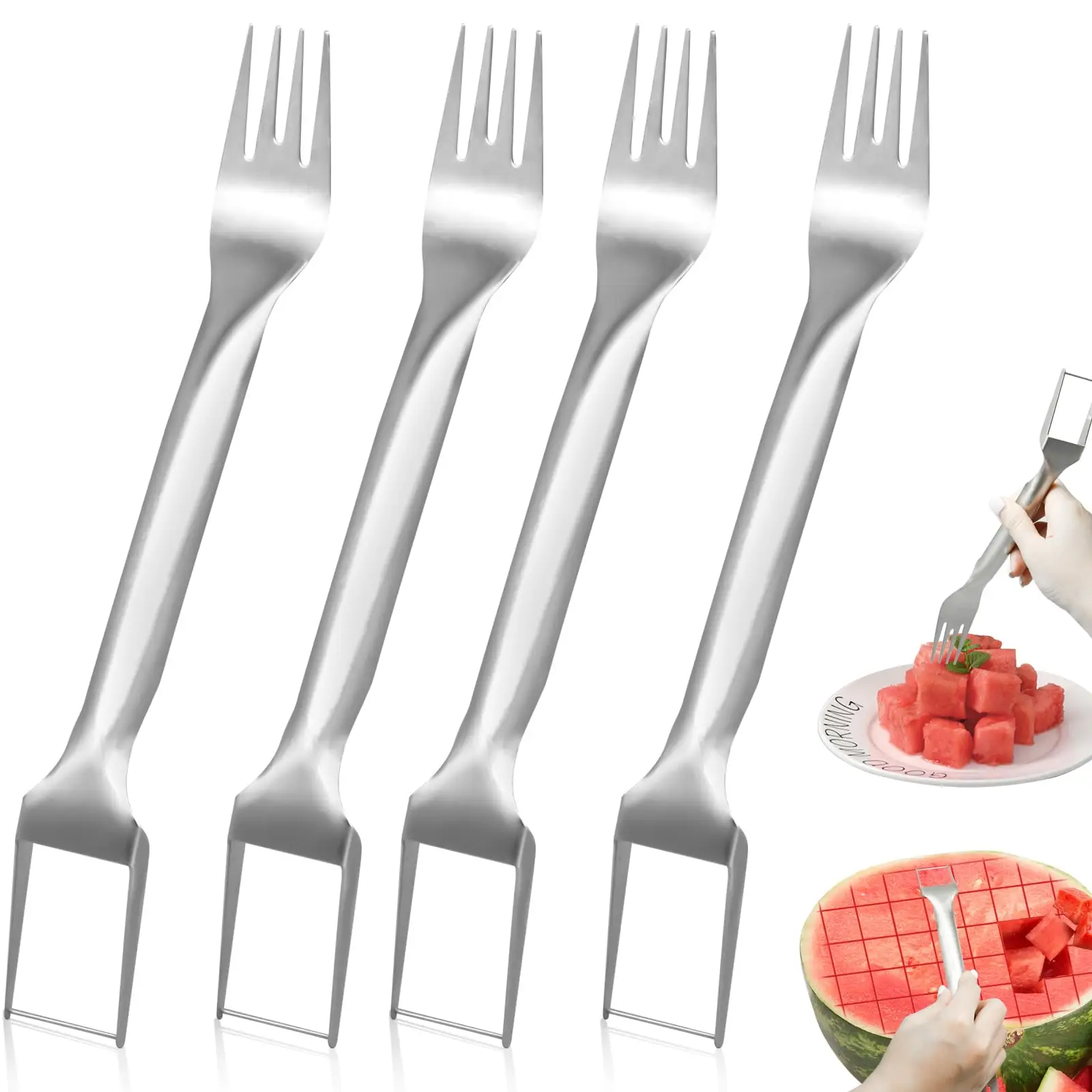 Stainless Steel Watermelon Cutter, 2 in 1 Watermelon Fork Slicer, Durable Vegetable Slicer, Kitchen Gadgets, Fruit & Vegetable Cutting Slicer for Home