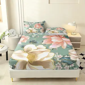 3pcs Bed Sheet Set (includes 1 Fitted Sheet + 2 Pillowcases), Base with Soft and Warm Floral Shadows, Cozy Bedroom Decor