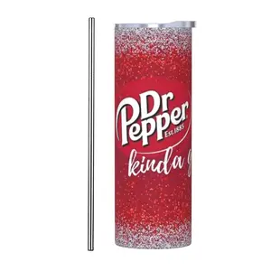 Dr Pepper Tumbler Cup 20oz with Straw - Red Glitter Kinda Groovy Insulated Cup for Soda Fans Travel Gym Gift Birthday Holiday