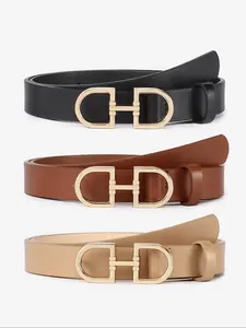 Women's Fashionable PU Leather Belt, Casual Waistband for Jeans Pants, Fashion Gold Buckle Belt for Party, Daily Clothing Decor, Trendy All-match & Exquisite Belt for Gift