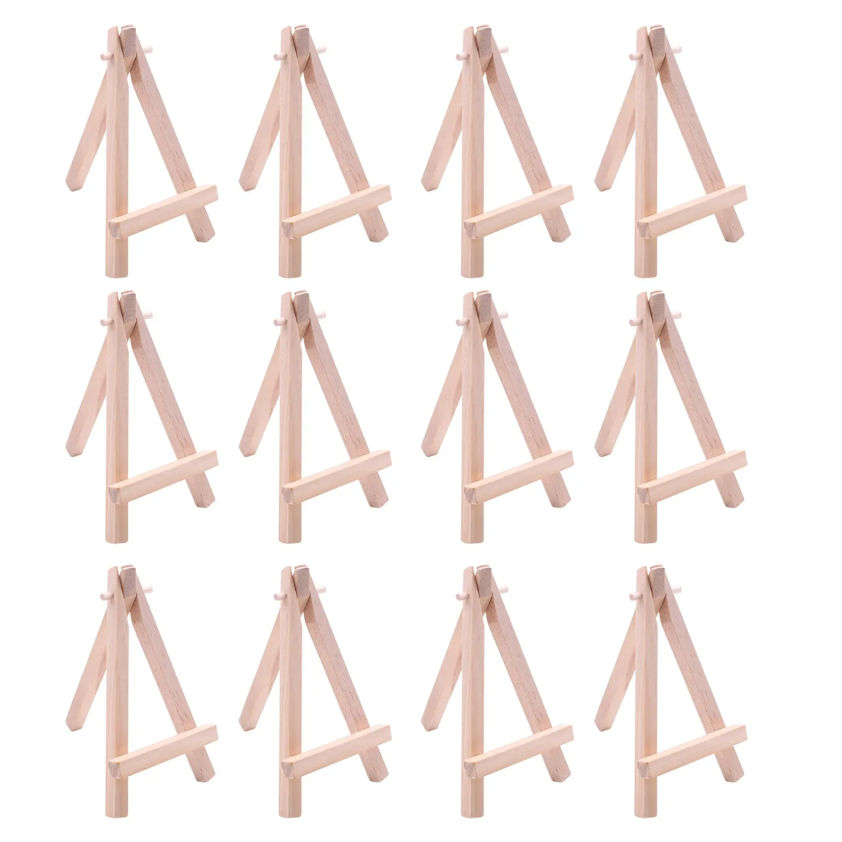 12-Pack Natural Mini Wood Display Easel, 5-In Foldable Wooden Tripod Holder Stand - 300g, 1-3Cm Adjustment, Easy to Store, Good for Weddings, Gatherings, Small Canvases/Photos - Brings Fun and Pleasure