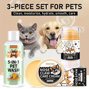 Rozino Pet 5-in-1 Wash & Care Set - Body Wash, Nose & Paw Balm, Cream - Moisturizing, Smooth, Natural Ingredients for All Pets - Comprehensive Care Collection